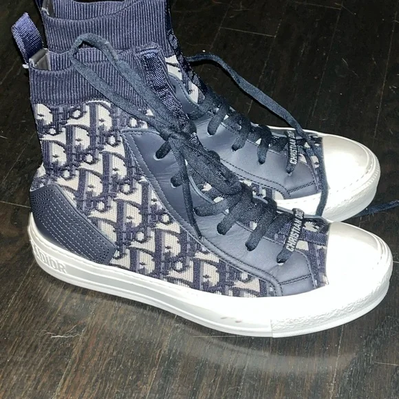 Dior Navy Blue & White High-Top Sneakers Christian Dior B23 High Top Shoes Sneaker Blue Oblique Size  main image 2